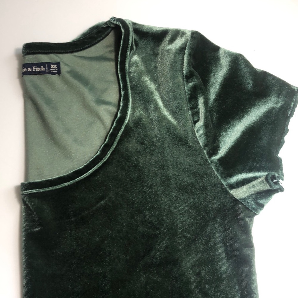 A&F Emerald Velvet Lettuce Hem Scoop Neck